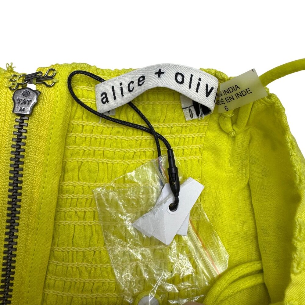 Alice + Olivia Fae Eyelet Embroidered Minidress Women's Lemon Sorbet, Sz 6 NWOT - Picture 3 of 7